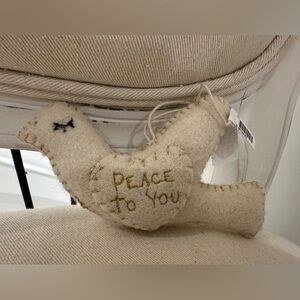 Handmade wool Embroidered Christmas ornament peace NWT